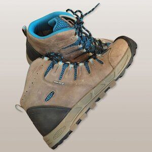 NWOT KEEN Mid Hiking Boots / Vented Leather / Brown and Turquoise / Size 9